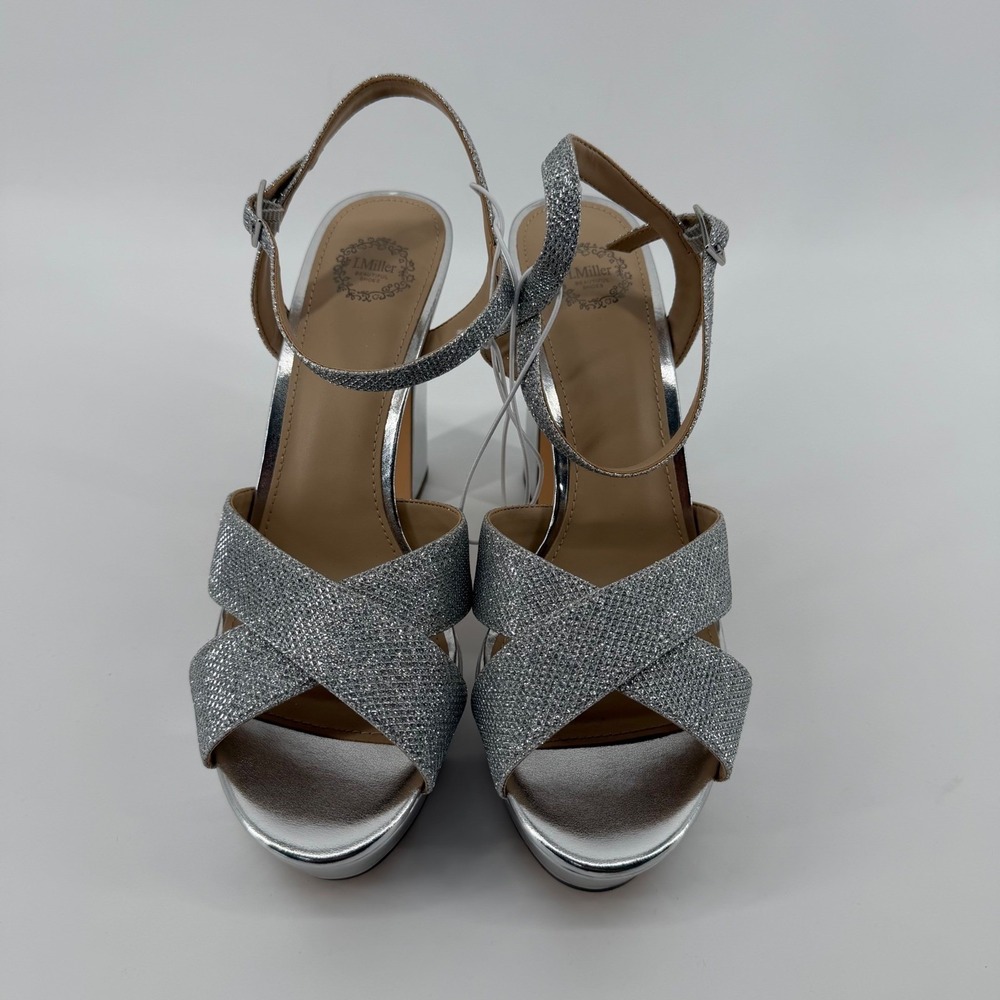 I. Miller Platform Sandals Womens 8.5 M Silver Samien Glitter Block Heel Strappy - Picture 2 of 10